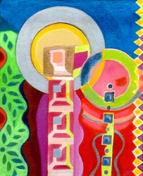 Madonna és gyermeke a kertben, 2010 körül (akril, vászon)