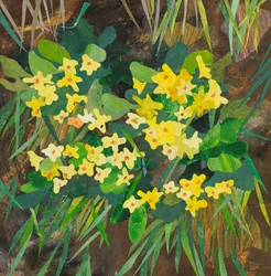 Southolt Primroses, 2025 (akvarell festett papírkollázs)