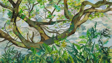 Tree with Ferns SeaToller, 2025 (akvarell festett papírkollázs)
