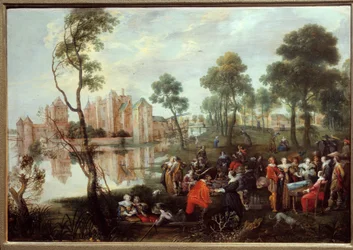 Uzsonna egy Gallant Scene Parkban. Christophe Van der Lamen (1606-1651) festménye