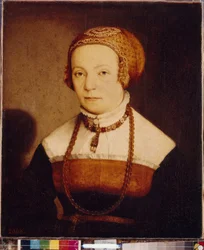 Egy nő portréja. Christoph Amberger festménye (1500-1562 körül), olaj, fa, 1548 után. Német művészet