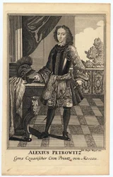 Alekszej Petrovics orosz cár (1690-1718) portréja (Alexisz Petrovics Romanov) - Wiegel, Christoph (1654-1725) - 1710 - Rézmetszet - 31,2x19,7 - Magángyűjtemény