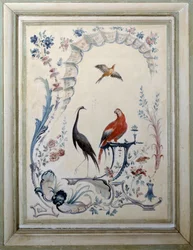 Madarak jele a Champs sur Marne kastély nagy nappalijában. Christophe Huet (1700-1759) festménye