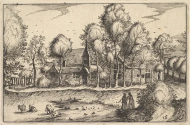 Egy tó, 18-as tábla a Brabanti Hercegség régiójából és villája, kb. 1610
