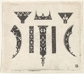 Fekete hímzésmintás nyomat nyolc motívummal, kb. 1620.
