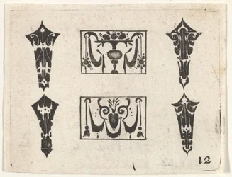 Blackwork nyomat két vízszintes táblával és négy előlappal, kb. 1620.