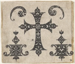 Blackwork nyomat latin kereszttel és kis motívumokkal, kb. 1620.