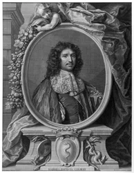 Jean Baptiste (Jean-Baptiste) Colbert (1619-1683) portréja, Benoît I Audran Claude Lefebvre nyomán, metszet 1709.