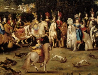 A négy elem. Levegőrészlet: Ecuyere vadászó sólyom. Claude Deruet festménye (1588-1662)