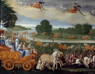 A négy elem. A Föld (Részlet balra). Olajfestmény. Mérete: 4,22 x 1,14 m. Claude Deruet festménye (1588-1662)