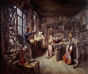 Egy restaurátor műhelyében, tele műszerekkel. Claude Firmin (1864-1944) festménye 1896 Avignoni musee Calvet Figyelem! Ennek a műnek a felhasználása harmadik féltől kérhető engedélyezési kérelmet vagy további díjakat vonhat maga után