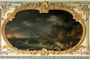 A nap négy része: a déli vagy a Tempete-hajók hajótöréskor a száraz tengeren. Joseph Vernet (1714-1789) festménye 1762. Dim. 0,85x1,35 m.