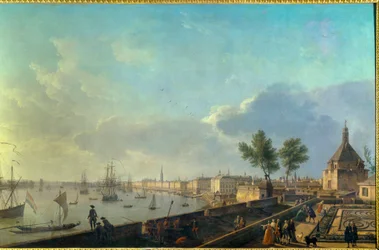 Bordeaux kikötője a városfalakkal, 18. század. Párizs, Tengerészeti Múzeum