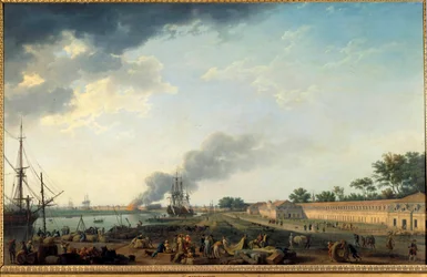 Rochefort kikötőjének és a királyi kötélverő műhelynek a látképe. Joseph Vernet (1714-1789) festménye, 1762. Párizs, Musée de la Marine.