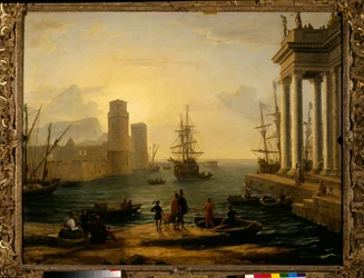 Tengeri kikötő, ködhatás. Claude Gellée, Le Lorrain néven ismert művész (1600-1682) festménye, 1646. Nap. 1,19 x 1,5 m. Párizs, Musée du Louvre