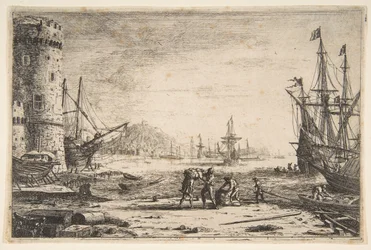 Kikötő egy nagy toronnyal, kb. 1641.