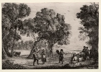 Táj country táncos kistányérral, c. 1637.