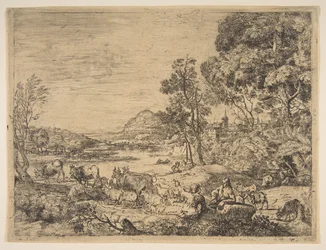 Pásztor és pásztorlány beszélget egy tájban, kb. 1651.