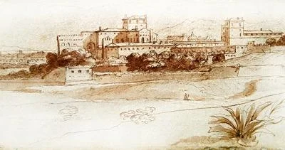 Kilátás egy olasz kisvárosra, 1630 körül (toll és mosás)