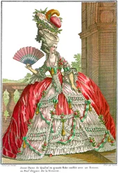Francia udvari ruha széles táskákkal, 1778.
