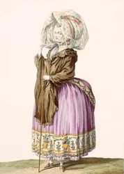 Polonoise, Voysard metszete, 84. tábla a "Galeries des Modes et Costumes Francais"-ból, 1778-87 körül 99:ruházat; hagyományos öltözet; hagyományos viselet; divat; illusztráció; c
