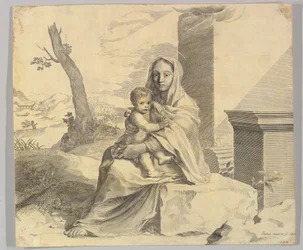 Szűz és gyermek sziklán ülve Szűz és gyermek a romokban, 1659.