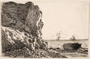 Cliffs and Sea, Sainte-Adresse, c.1864 (black chalk on ivory laid paper)