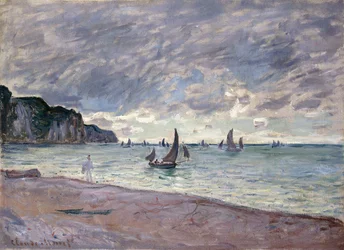 Halászhajók Pourville tengerpartja és sziklái előtt, 1882