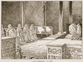 Laus Perennis, illusztráció a „The Church of England: A History for the People” című könyvéből, H.D.M. Spence-Jones, kocsma. 1910 körül (szépia fotó)