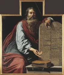 Mózes és a Tízparancsolat – Mózes a tízparancsolattal, Vignon, Claude (1593-1670). Olajfestmény. Mérete: 160x131,5 cm. Nemzeti Múzeum Stockholm