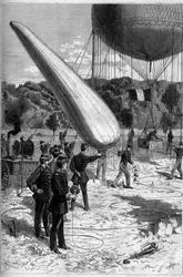 Katonai aerosztátok: telefonos tapasztalatok a Meudon létrehozásában. Claverie metszete a „” Le Monde Illustré”” 1331-es számában, szeptember 30.