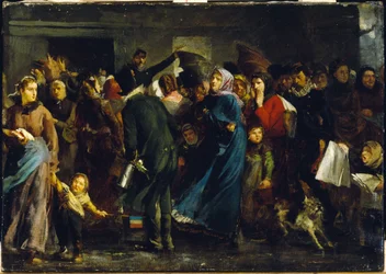 Sorban állás a hentesüzletnél 1871-ben, 1871 körül