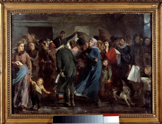 Sor a hentesüzlet előtt. Párizs éhező lakói a poroszok elleni 1870 - 1871-es háború idején a hentesnél várnak a sorukra.