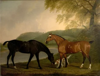 Lovak és kutya a tájban, 1830 körül