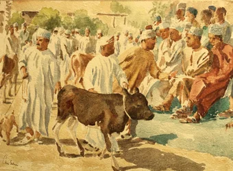 Szarvasmarha piac, Nizwa, Omán (1), 2018 (akvarell)