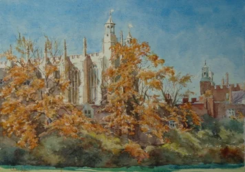 College Chapel - őszi levelek, 2010 (akvarell)