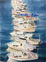 Naplemente, Dubrovnik kikötője, 2011 (akvarell)