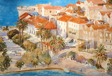 Naplemente, Korçula kikötője, 2011 (akvarell)