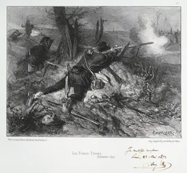 Francia-porosz háború 1870-1871: francia puskák. Clement August Andrieux litográfiáinak sorozatából a Gardes Nationalesról.