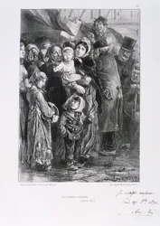A porosz-francia háború 1870-1871. Párizs ostroma 1870. szept. 19.-1871. jan. 28. Nemzeti népkonyha Párizsban, 1871. január. Clément-Auguste Andrieux nemzetőrségről készült litográfiasorozatából. Élelmiszerhiány, éhínség