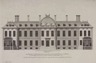A Montague House felemelése a Great Russell Street udvarába, Holborn, 1725 körül (metszet)