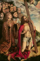 Krisztus, a közbenjáró Szép Fülöp (1478-1506) és kíséretével, bal oldali tábla egy oltárképről (lásd még: 223221)