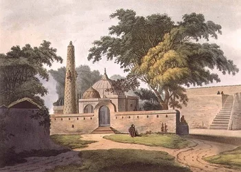 The Burial Place of a Peerzada, Another, 6. tábla a „Twenty Four Views in Hindostan” című kocsmából. írta: Edward Orme (1774-c1820) 1803 (akvatinta)