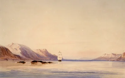 A HMS "Beagle" kutatóhajó a Beagle-csatornában, Tierra del Fuego (Tűzföldön)