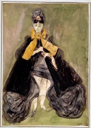 Nő zöld háttérrel Constantin Guys (1805-1892) akvarellje 19. századi Párizs, Musee Carnavalet