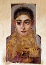 Kopt művészet: Fayoum (Fayum) nevű fiatal nő (i.sz. 160 körül) Viasz festmény fára. Párizs, Louvre Múzeum