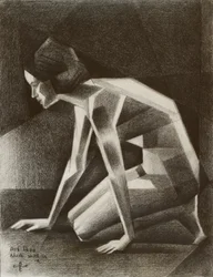 Geometrikus, guggoló nő