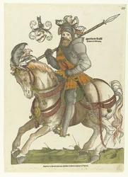 Maarten van Rossum portréja lóháton Martin de Rosse Siegneur de Peroyen (cím a tárgyon)