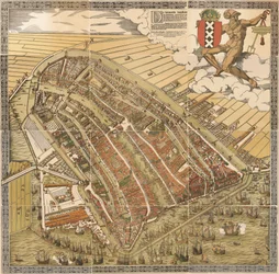 Amszterdam nagy térképe 1544-ben Kornelis Antoniszoon által... Amszterdam történetének ötödik részéhez tartozó / J. Ter Gouw által, az eredeti után fényképezve...