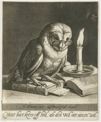 Bagoly szemüveggel és könyvekkel. 1625 körül